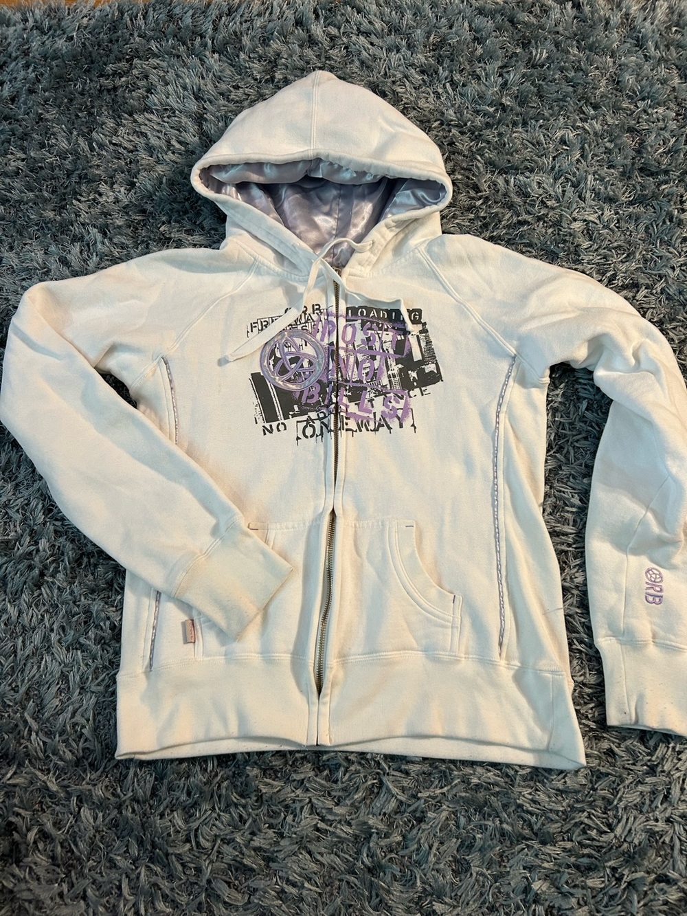 Orb White Hooded Zip-Up Sweatshirt with Purple Graphic